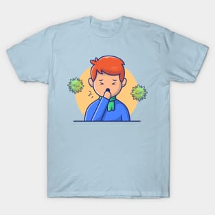 Boy with Fever And Flu Cartoon T-Shirt